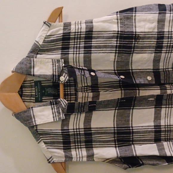 5 For $20 Ralph Lauren Linen Sleeveless Dress Shirt Plaid Tartan Chambray Top - Picture 2 of 9
